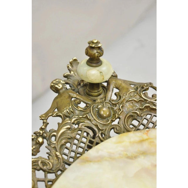 Antique French Victorian Bronze 2 Tier Onyx Stone Plant Stand Accent Side Table For Sale - Image 4 of 15