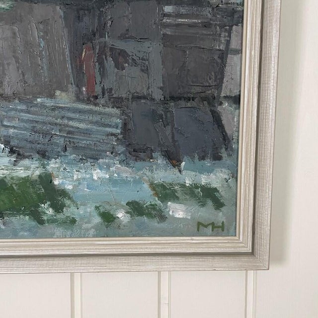 Mid-Century Modern 1977 Mid Century Danish Abstract Oil Painting "Plankeverk I Sydhavnen" by Max Mogens Hansen For Sale - Image 3 of 13