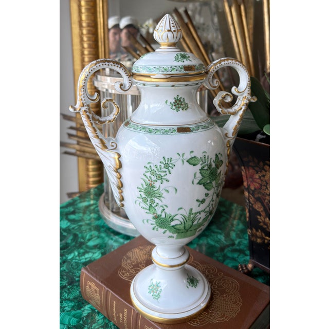 Herend Large Herend Hungarian Porcelain Chinese Bouquet Urn - 14.5” Green For Sale - Image 4 of 7