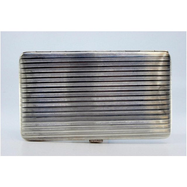 Silver Cigarette Case with Fluted Bands and Hinged Lid For Sale - Image 4 of 9