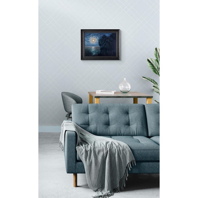 Contemporary Hecate's Moon by Robin Hextrum | Oil on linen Night landscape with a full moon over water and trees. For Sale - Image 3 of 5
