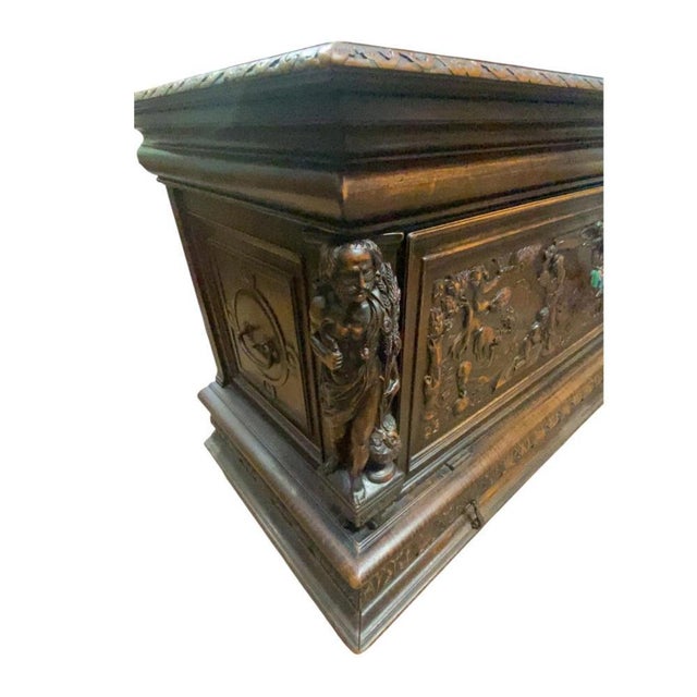Brown Italian Renaissance Carved Walnut Buffet Trunk, 1830s For Sale - Image 8 of 17