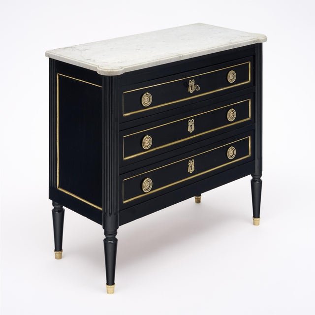 French Classic Louis XVI Chest of Drawers, Ebonized Mahogany, French, 1920s For Sale - Image 3 of 9