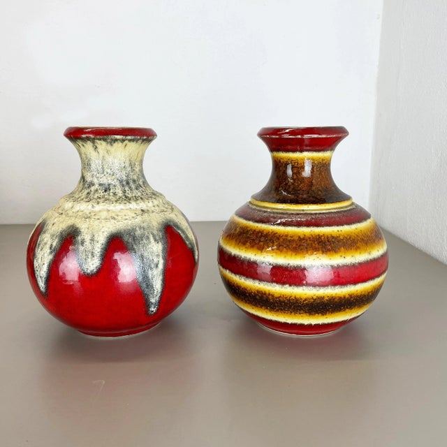 Op Art Multi-Color Fat Lava Pottery Vase from Bay Ceramics, Germany, Set of 2 For Sale - Image 3 of 18