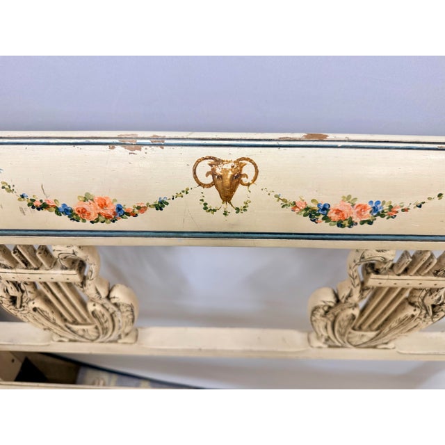 French Antique French Painted Twin Bed With Carved Swan Heads & Lyre Motifs For Sale - Image 3 of 11