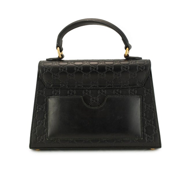 Early 21st Century Gucci Gg Signature Black Gold-Hardware Padlock Top Handle Bag For Sale - Image 5 of 13
