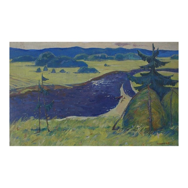 Vintage Ukrainian Landscape Oil Painting, Tyshkevich 1969 75-120 For Sale