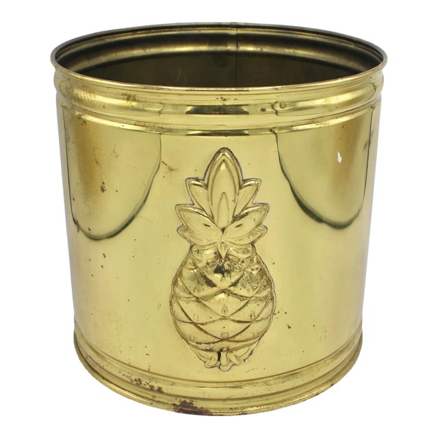 Mid Century English Brass Pineapple Planter For Sale