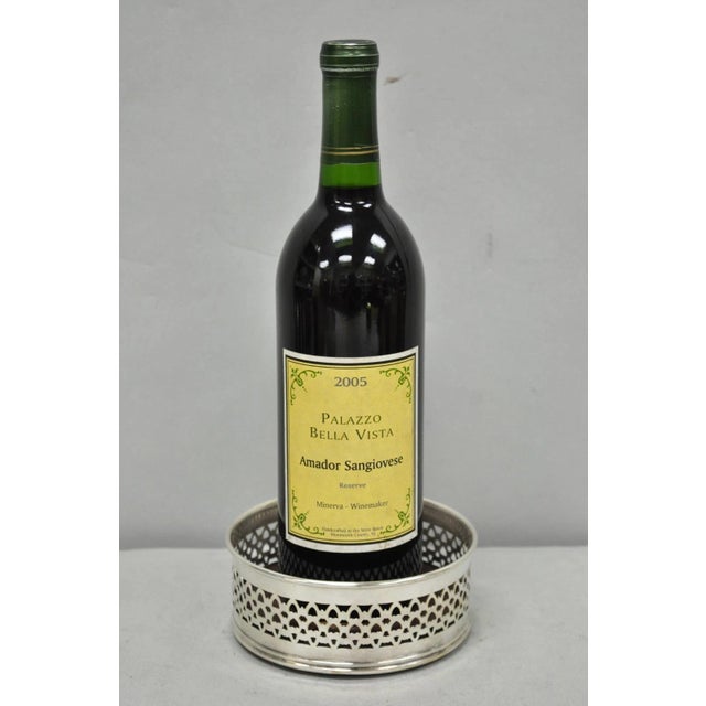Vintage English Victorian Wood & Silver Plated Bar Wine Bottle Coasters - a Pair. Circa Mid 20th Century. Measurements: 2"...