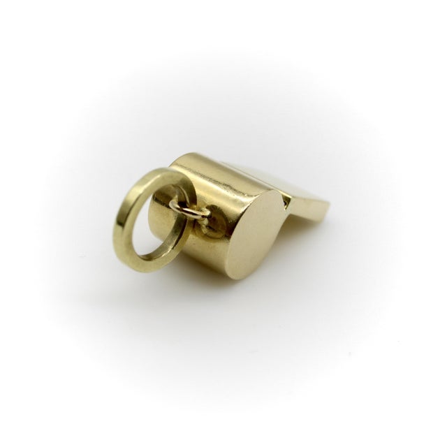 Modern Vintage 18k Gold Large Whistle Pendant Charm For Sale - Image 3 of 8