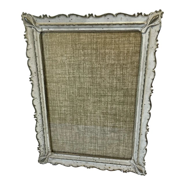 Vintage White and Gold Metal Picture Frame For Sale