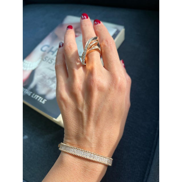 Diamond Channel Set Line Geometric Wave Unique Statement 18 Karat Rose Gold Ring, Size 7 For Sale - Image 12 of 18