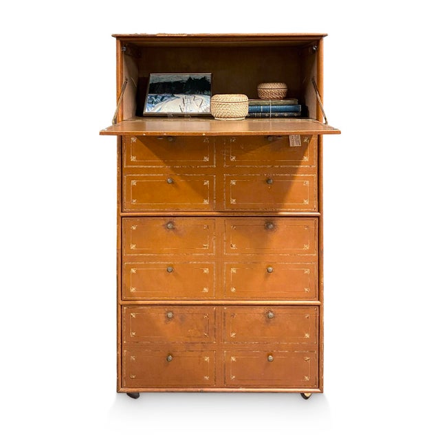 Wood 1940s Vintage Leather Cabinet For Sale - Image 7 of 9