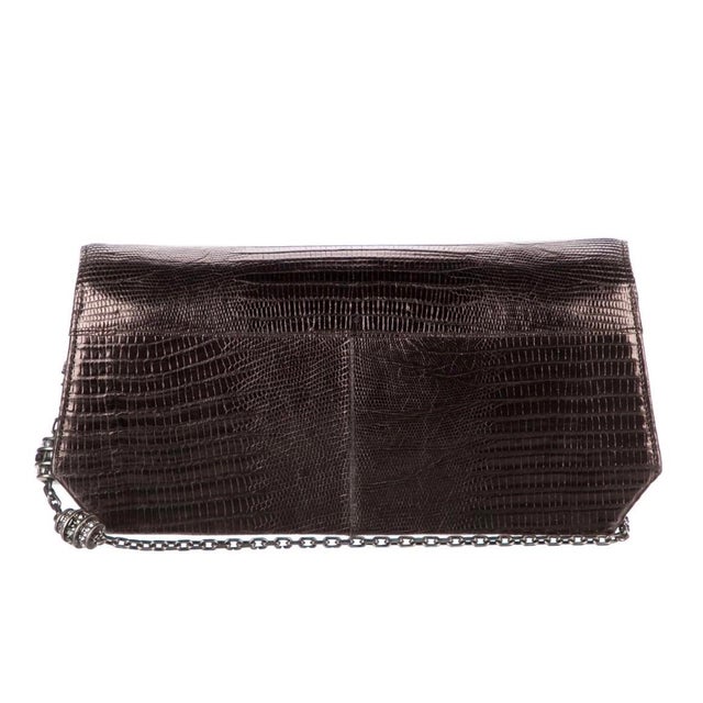 Judith Leiber 2014 Judith Leiber Lizard Skin Clutch Shoulder Evening Handbag Bag Baguette Crystals For Sale - Image 4 of 10