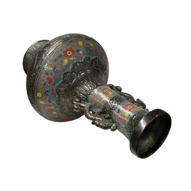 Orient Bronze Glaze Dragon Handle Color Floral Motif Ceramic Vase For Sale - Image 12 of 15