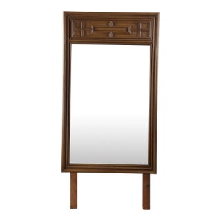 Mid Century Modern Mountable Mirror With Wooden Details at Top For Sale