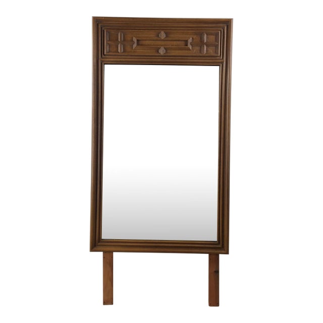 Mid Century Modern Mountable Mirror With Wooden Details at Top For Sale
