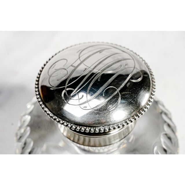 Traditional Brilliant Large Antique Cut Crystal Paperweight Inkwell With Sterling Silver Lid Luxury Desk Accessory Home Decor For Sale - Image 3 of 17