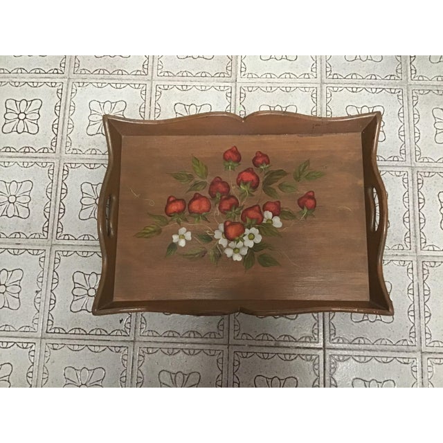19th Century Large Hand Painted Wood Serving Tray Fruit Painted