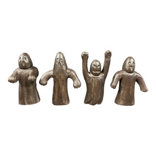 Set of Four Folk Art Carved Wooden Ghost Sculpture For Sale