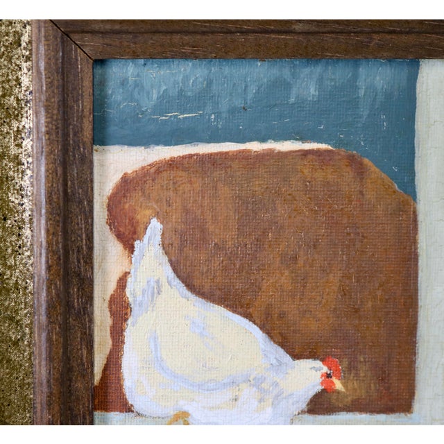 Red Mid-20th Century Americana Farm Scene Oil Painting on Board – Framed For Sale - Image 8 of 11