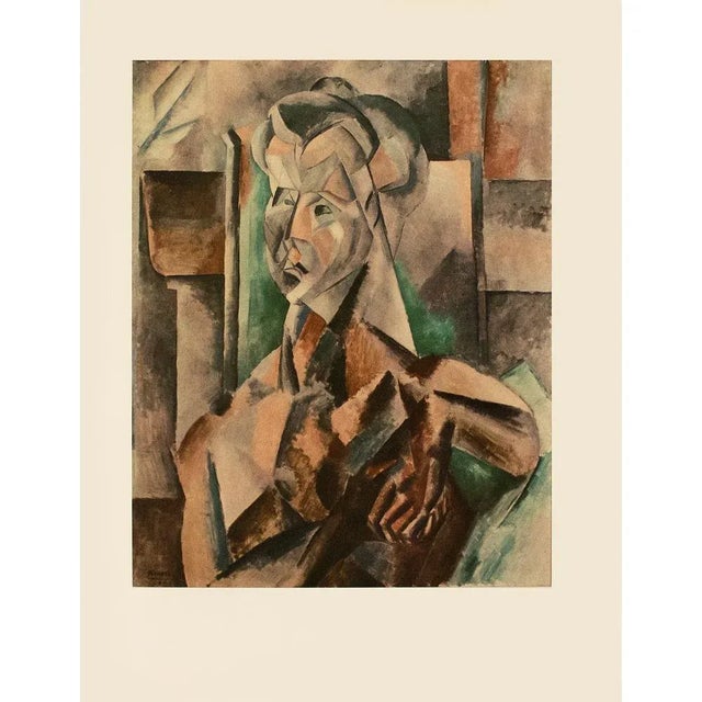 A stunning vintage period offset lithograph, print, of painting "Woman in Green" (1909) by Pablo Picasso. Comes from a...