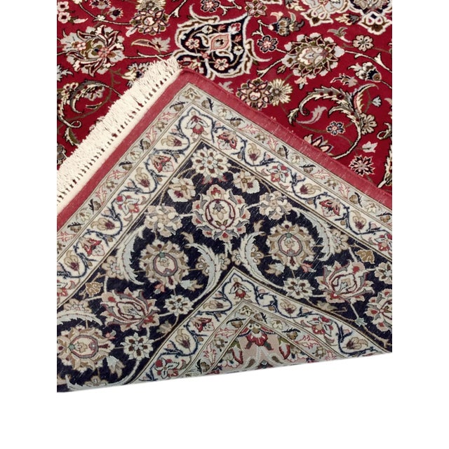 Persian Isfahan Silk & Wool Red Area Rug- 5' 0" X 7' 8" For Sale - Image 4 of 5