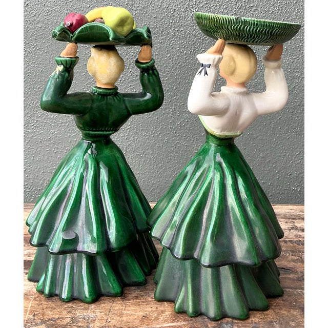 Mid-Century Modern Vintage MCM Hand Painted Figured - Set Of. 2 For Sale - Image 3 of 12