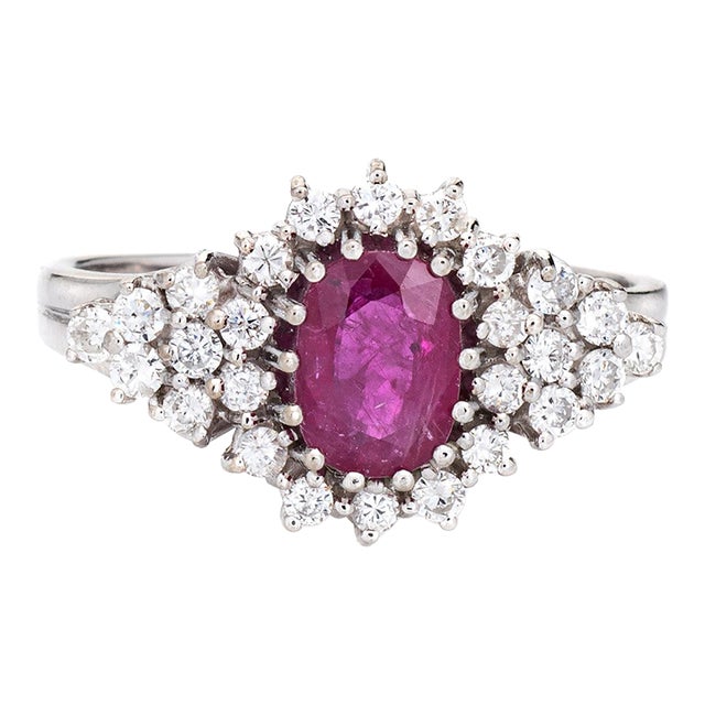 Ruby Diamond Ring Estate 14k White Gold Vintage Cocktail Band Jewelry Sz 8 For Sale