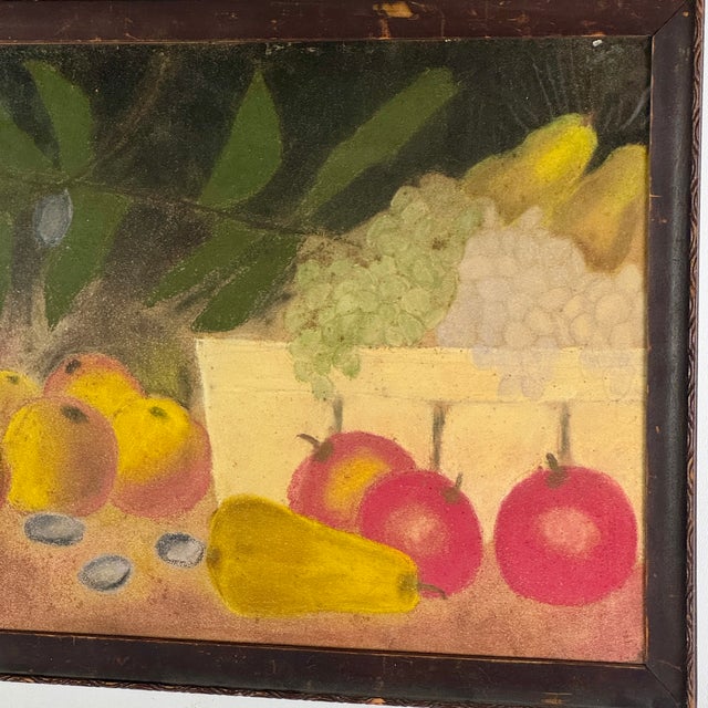 Bright and Antique Pastel Painting of Fruits Still Life, Wood Frame With Glass. For Sale - Image 4 of 10