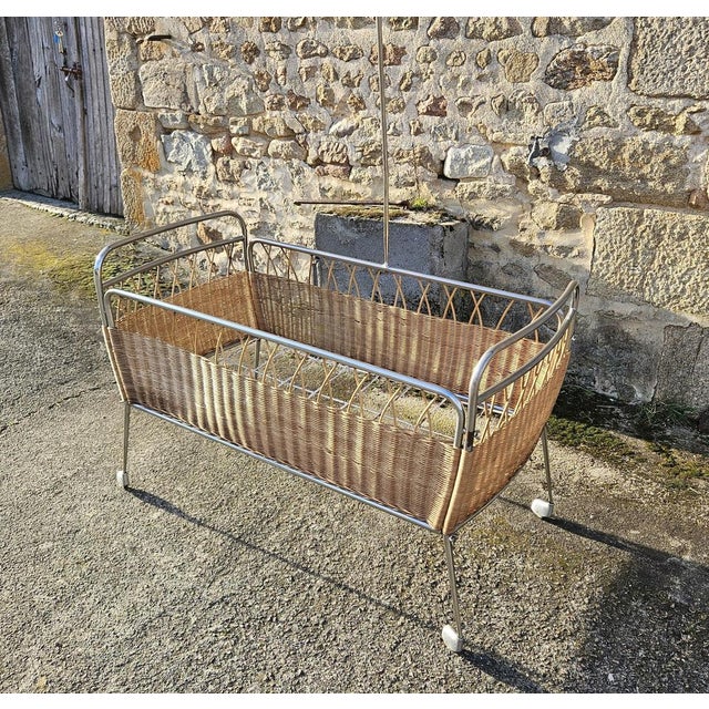 Mid-Century French Childrens Bed in Rattan and Chrome, 1960s For Sale - Image 5 of 18