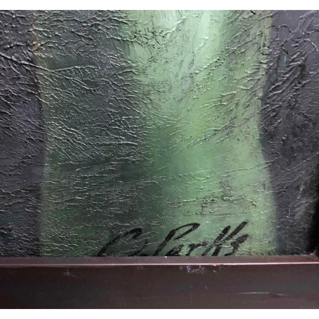Wood Late 20th Century Painting Surrealist Original Oil on Canvas Signed C. Parks Vintage Cubist Art For Sale - Image 7 of 8