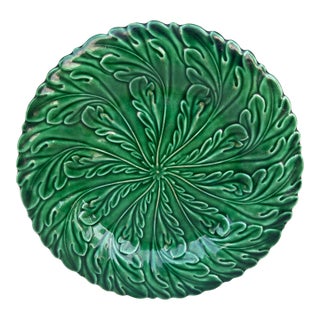 English Green Majolica Leaves Plate Circa 1880 For Sale