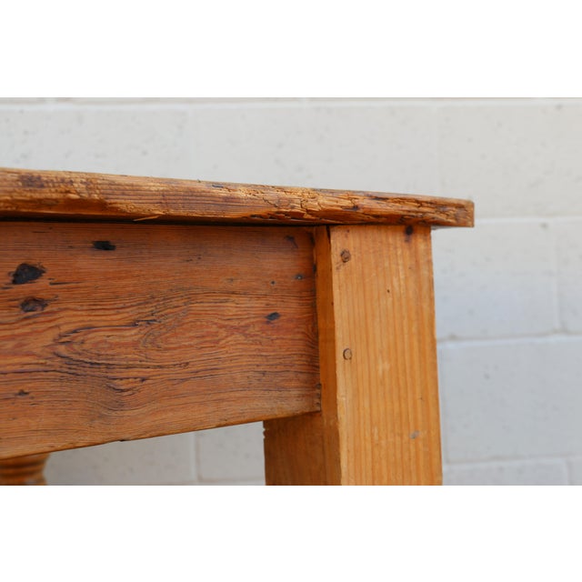 Vintage 1990s Solid Pine Farmhouse Dining Table With Plank Top & Turned Legs For Sale - Image 13 of 18