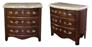 A Handsome Danish Empire Style Mahogany 3-Drawer Marble Topped Bow-Front Chests - a Pair