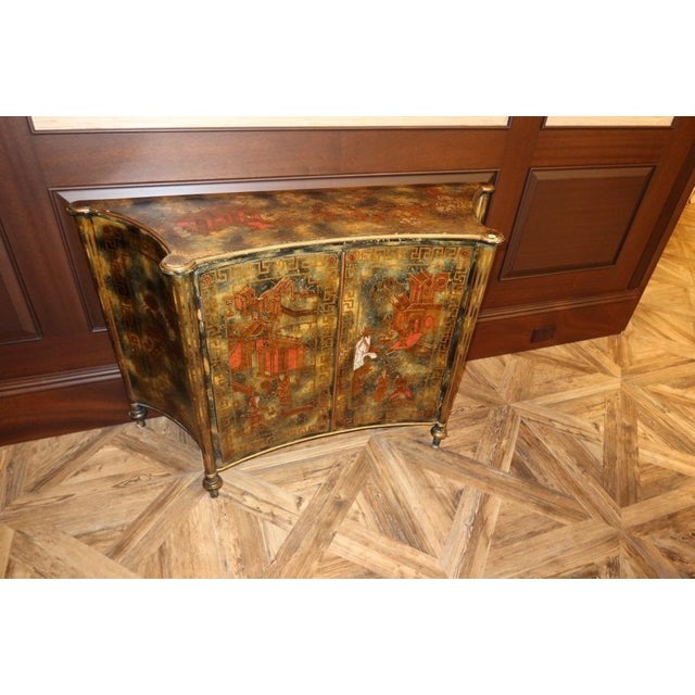 Chinoiserie 1980s Maitland-Smith Hand Painted (Phils Inc.) Chinoiserie Cabinet Hand Painted Pagoda & Figural Scene For Sale - Image 3 of 8