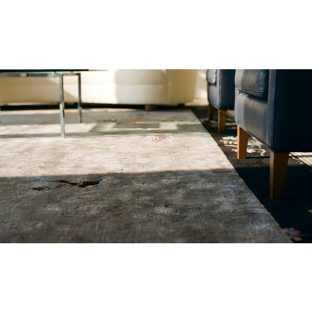 1920s Gray Floral Modernist Antique Chinese Art Deco Carpet 8'10" X 11'6" Handknotted Wool Rug For Sale - Image 12 of 13