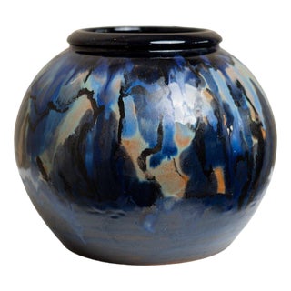 Vintage Danish Blue Brown Glaze Ceramic Vase by Hildegon Als, 1960s For Sale