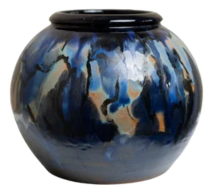 Vintage Danish Blue Brown Glaze Ceramic Vase by Hildegon Als, 1960s