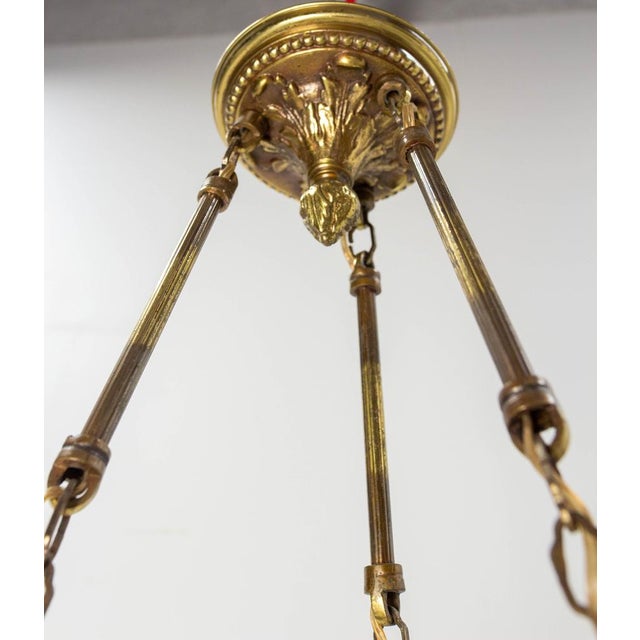 French Art Deco Chandelier in Frozen Glass and Brass, 1930 For Sale - Image 10 of 18