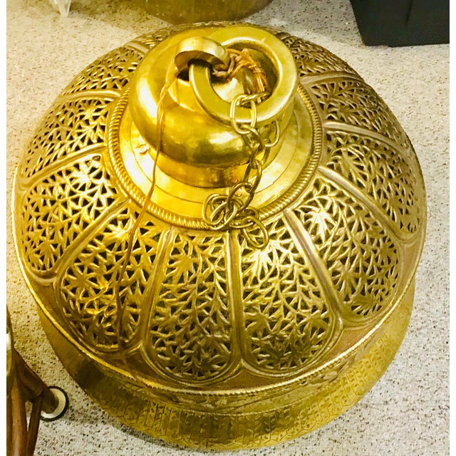 1960s Morrocan Brass Chandelier and Planter - 2 Piece Set 52'' For Sale In West Palm - Image 6 of 13