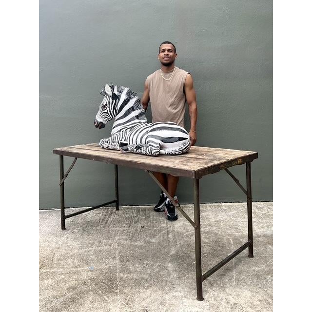 Black Vintage Italian Monumental Painted Terracotta Zebra For Sale - Image 8 of 12