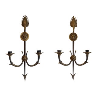 Pair of Neoclassical Versace-Style Brass Medusa and Lion Head Sconces For Sale
