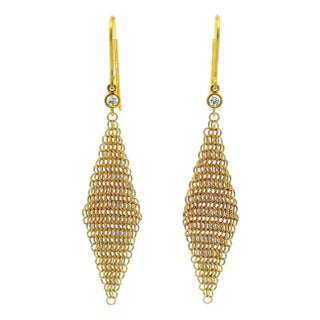 1980s Pair of Elsa Peretti for Tiffany & Co. 18k Gold Mesh Diamond Drop Earrings For Sale