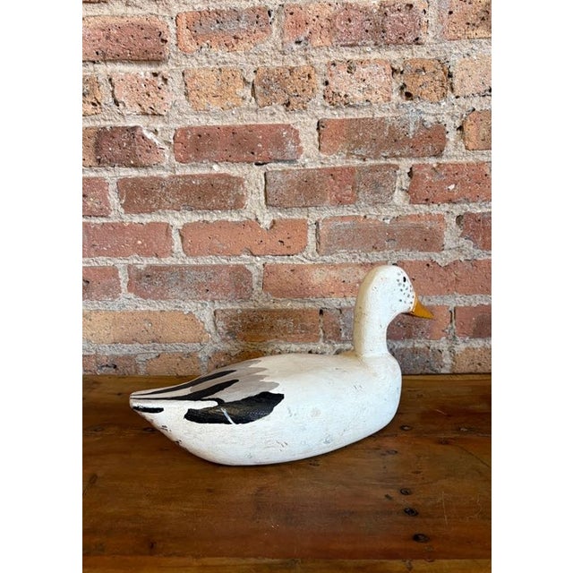Vintage Hand-Carved White Pekin Duck Wooden Decoy For Sale - Image 10 of 15