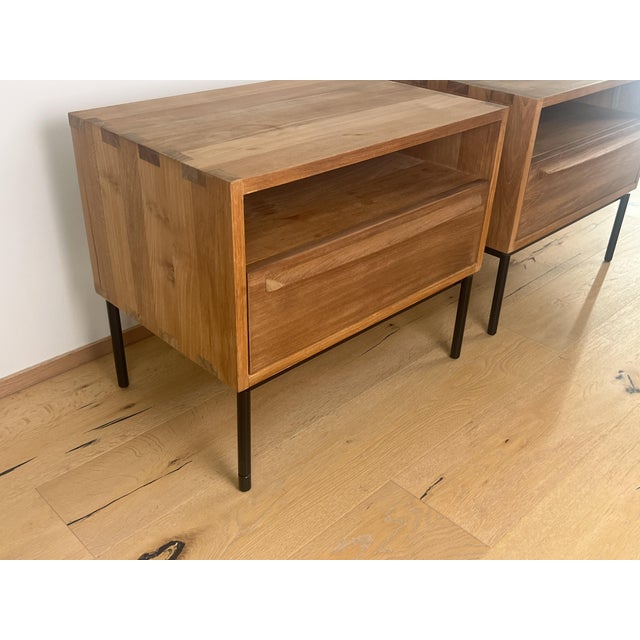 Ethnicraft Teak Nightstands With Black Metal Legs (Pair) For Sale - Image 6 of 7