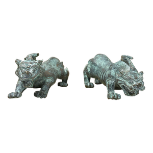 Pair Chinese Rustic Oxidized Patina Fengshui Pixiu Metal Figure Gb008s