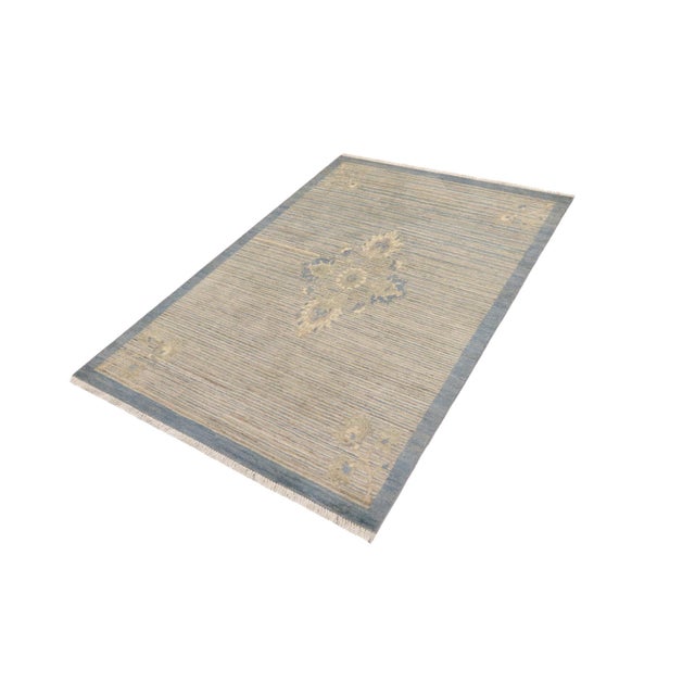 Tribal Tribal Heriz Ziegler Blue Beige Hand-Knotted Rug - 3'3'' X 4'10'' For Sale - Image 3 of 8