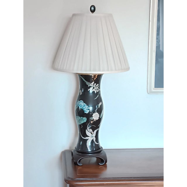 1980s Black Floral Decoupage Isabel O'Neil Studio Lamp For Sale - Image 12 of 12