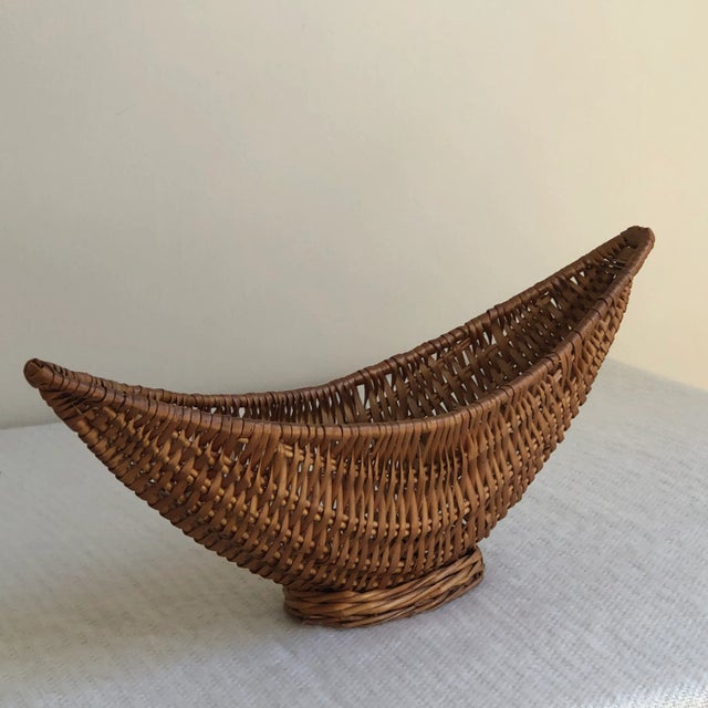 Tan Mid-Century Half Moon Footed Basket For Sale - Image 8 of 13
